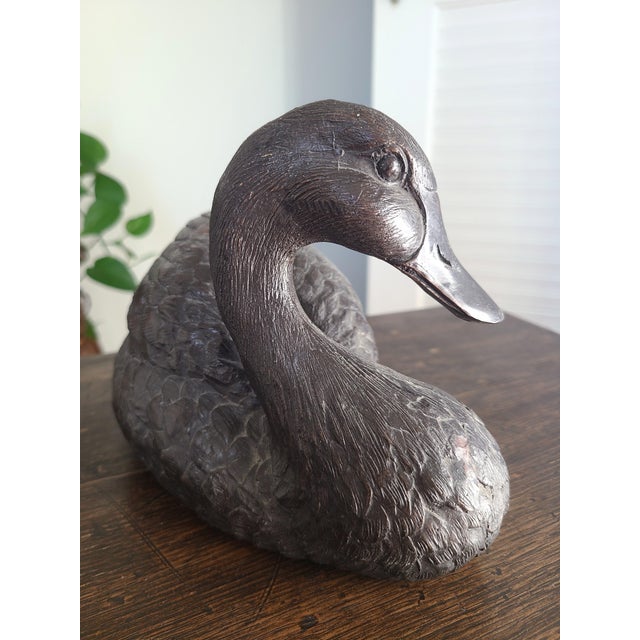 Antique 1920's Patinated Bronze Sculpture of a Seated Duck For Sale - Image 11 of 13