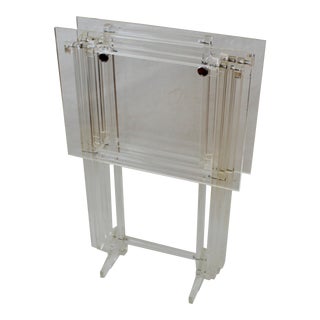 Charles Hollis Jones Style Lucite Serving Tray Tables With Stand-A Pair For Sale