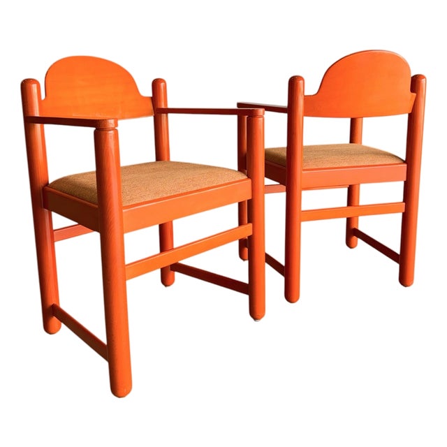 Pair of Vintage Orange Hank Lowenstein Padova Armchairs For Sale