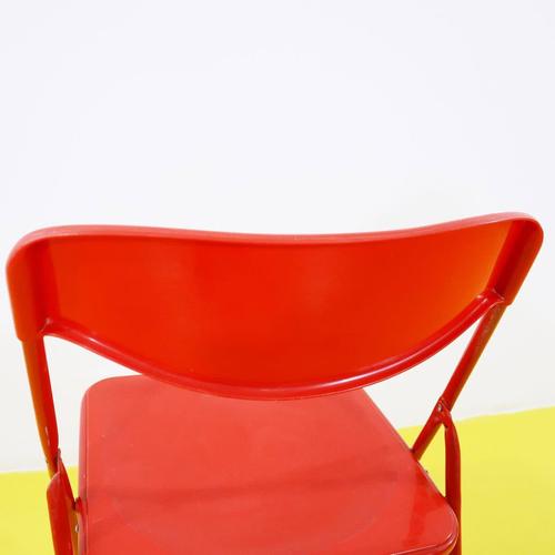 Red Red Plastic Folding Chair with Metal Frame For Sale - Image 8 of 9