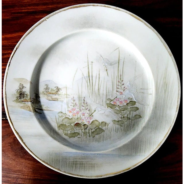 Antique Japanese Fine Porcelain Hand Painted Lg. Round Serving Platter For Sale - Image 10 of 13