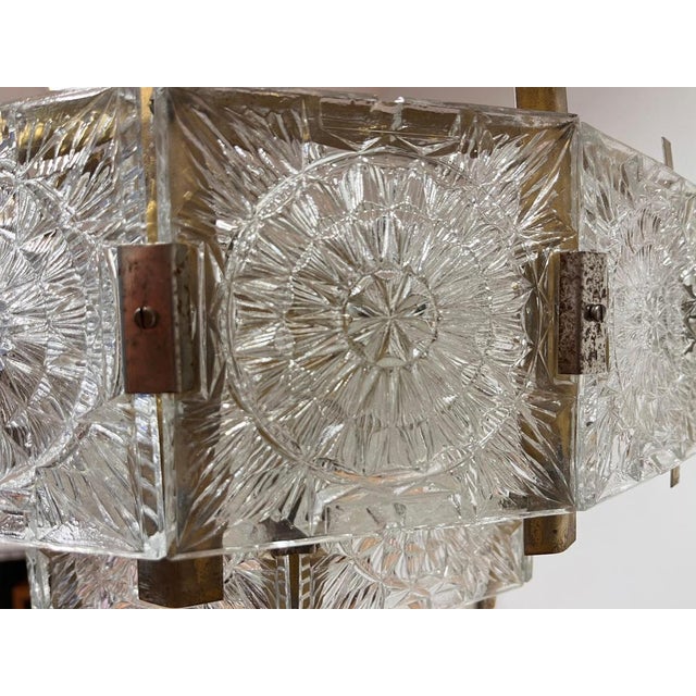 Metal Mid-Century Glass and Brass Chandelier by Jaroslav Bejvl for Kamenicky Senov, 1970s For Sale - Image 7 of 10