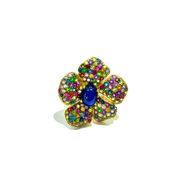 Early 21st Century Bochic "Orient" Blue Sapphire & Multi Sapphire Cocktail Ring Set 18K Gold&Silver For Sale - Image 5 of 18