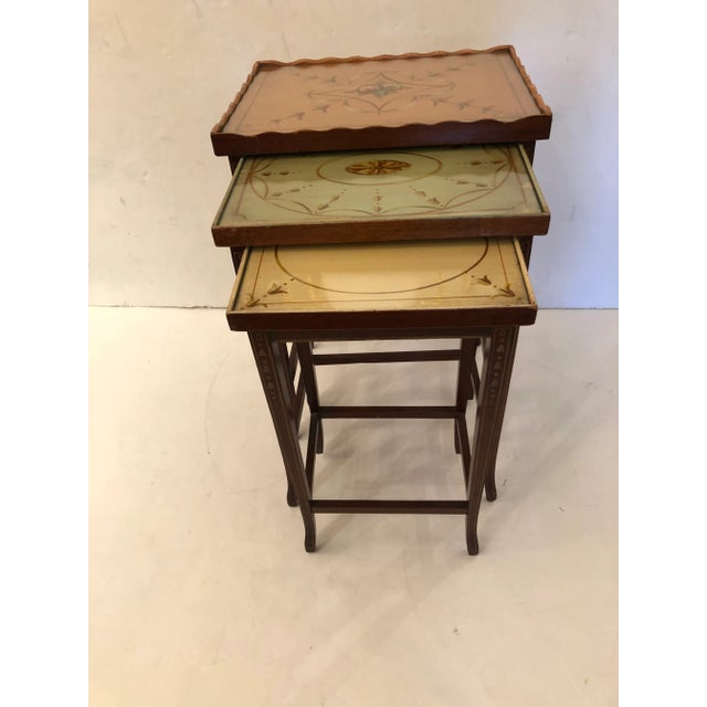 Vintage Hand Painted Nesting Tables in Pastel Colors -Set of 3 For Sale - Image 11 of 12