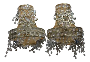 1960's Mid Century Modern 24k Plate Crystal with Flower Wall Sconces by "Palwa"- a Pair