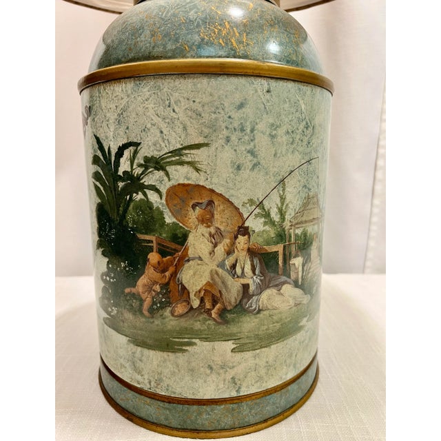 Vintage Chelsea House Chinouserie Style Ginger Jar Tea Caddy Tin Table Lamp With Shade For Sale In Mobile - Image 6 of 12