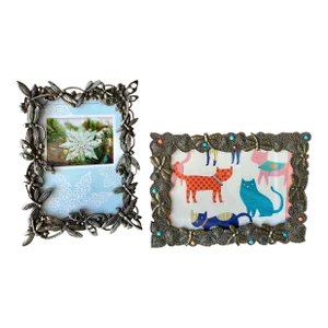 Late 20th-Century Whimsical Dragonflies Cast Metal Easel Back Picture Frames – A Pair