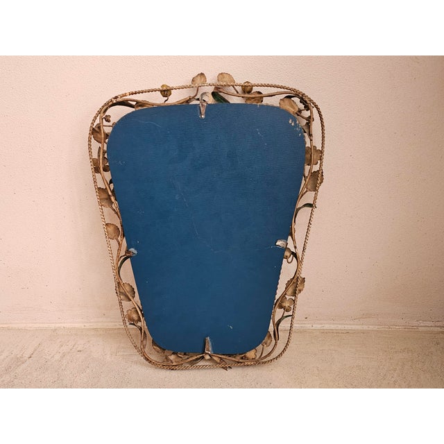 1950s Italian Hand-Painted Floral Wrought Iron Mirror with Ribbon Motif, 1950s For Sale - Image 5 of 10