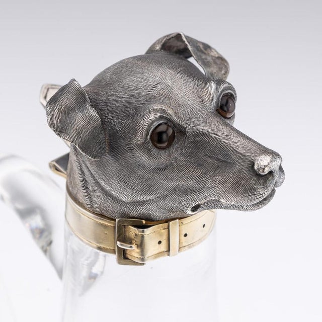 Antique 19th Century Victorian Silver & Clear Glass Novelty Dog Claret Jug, 1884 For Sale - Image 9 of 17
