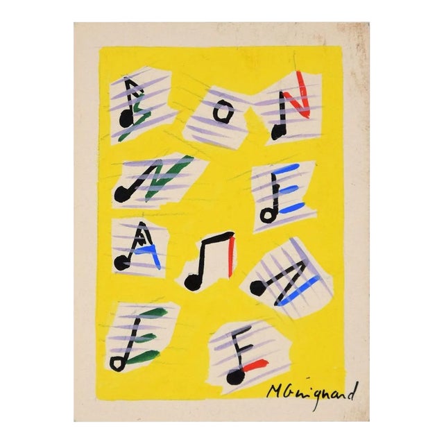 Composition with Letters and Notes - Original Tempera by M. Guignard - Late 1900 Late 1900 For Sale