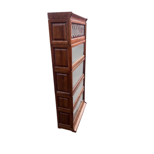 Leaded Glass Oak Barrister Bookcase For Sale - Image 15 of 17