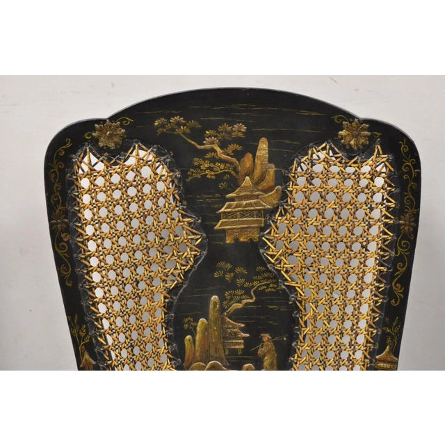 Antique Chinoiserie Queen Anne Hand Painted Floral Cane Dining Chairs - Set of 4 For Sale - Image 11 of 12