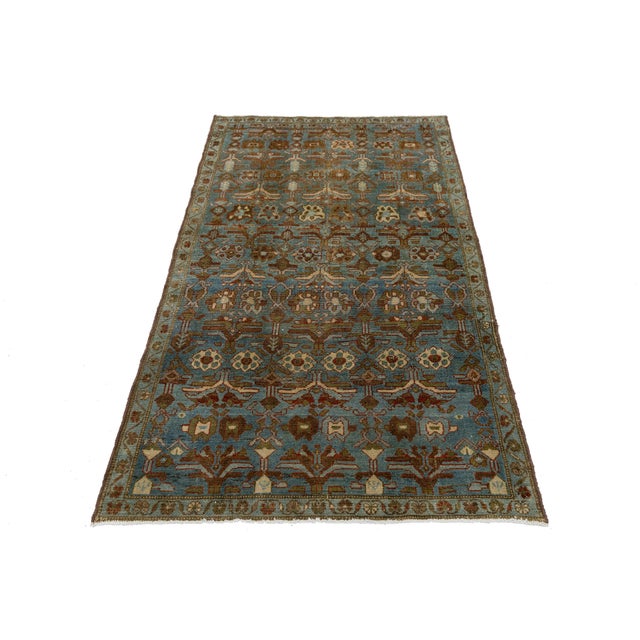 2010s Exquisite Antique Bidjar Style Hand-Knotted Wool Rug in Muted Steel Blue and Rust For Sale - Image 5 of 8