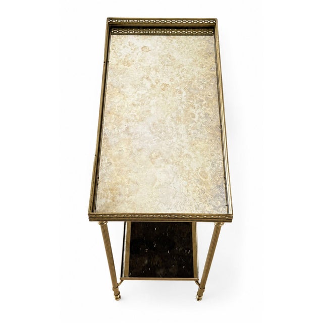 Metal Pair of French Mid-Century Brass and Églomisé Two-Tier Side Tables in the Manner of Maison Baguès, Circa 1950–1965. For Sale - Image 7 of 7