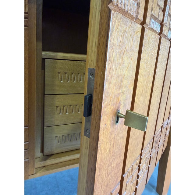 Mid Century Guillerme Et Chambron Style Carved Oak Sideboard For Sale - Image 9 of 15