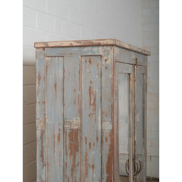 Late 20th Century Distressed Glass-Front Cabinet With Weathered Blue Finish For Sale - Image 5 of 5