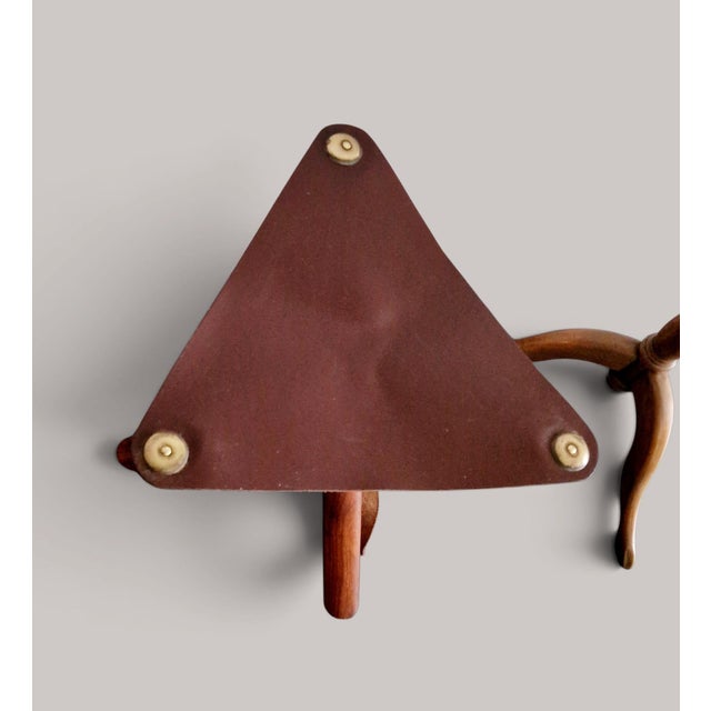 Folding Stools in Teak and Brown Leather, 1970s, Set of 2 For Sale - Image 18 of 18