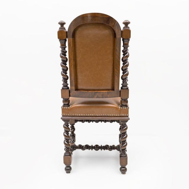 Wood Antique Italian Neo-Renaissance Walnut and Leather Dining Chairs, 1890, Set of 6 For Sale - Image 7 of 14