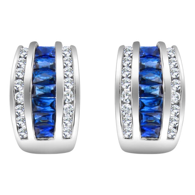 Sapphire Diamond Statement Earrings 2.52cttw 14k White Gold, 2 Pieces For Sale
