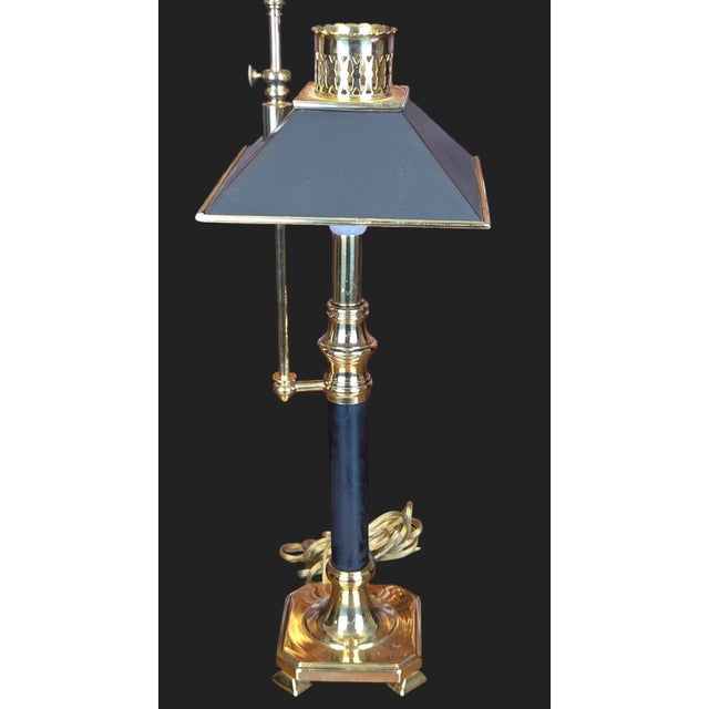 Traditional Vintage Chapman Brass Bouillotte Table Lamp With Black Tole Shade For Sale - Image 3 of 13