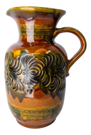 German Ceramic Pitcher with Decoration of Relief Leaves, 1960s