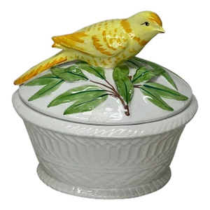 Italian Ceramic Bird Perched on a Basket