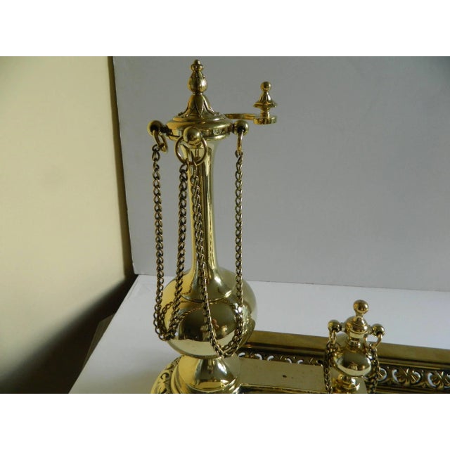 Victorian Pair of Polished Brass Chenets or Andirons With Fender, 19th Century For Sale - Image 3 of 5