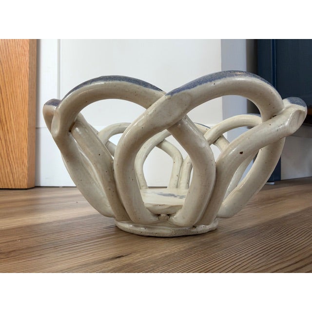 Vintage Ceramic Woven Lattice Basket Bowl For Sale - Image 10 of 13