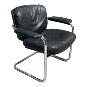 Black Leather and Chrome Side Chair, 1970