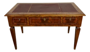 French Louis XVI Style Walnut Writing Desk With Leather Top, Early 20th Century