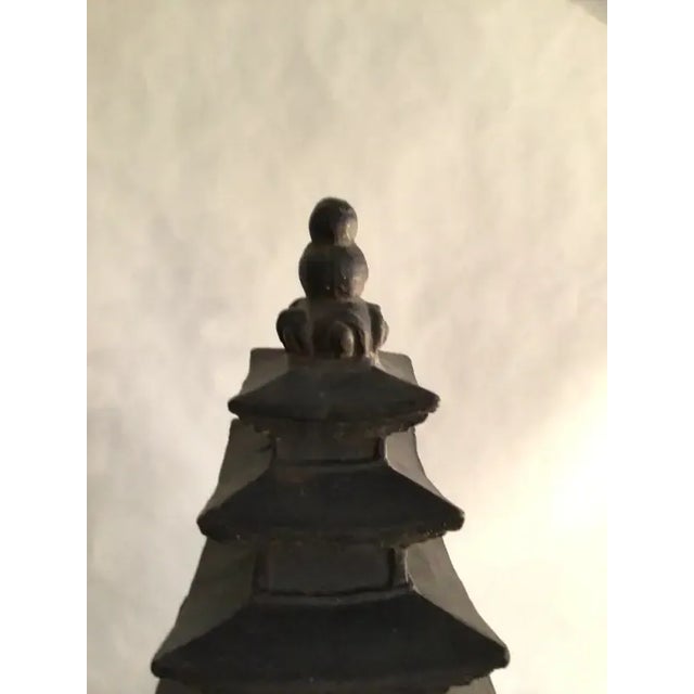 1960s Charcoal Painted Terracotta Pagoda Statue.