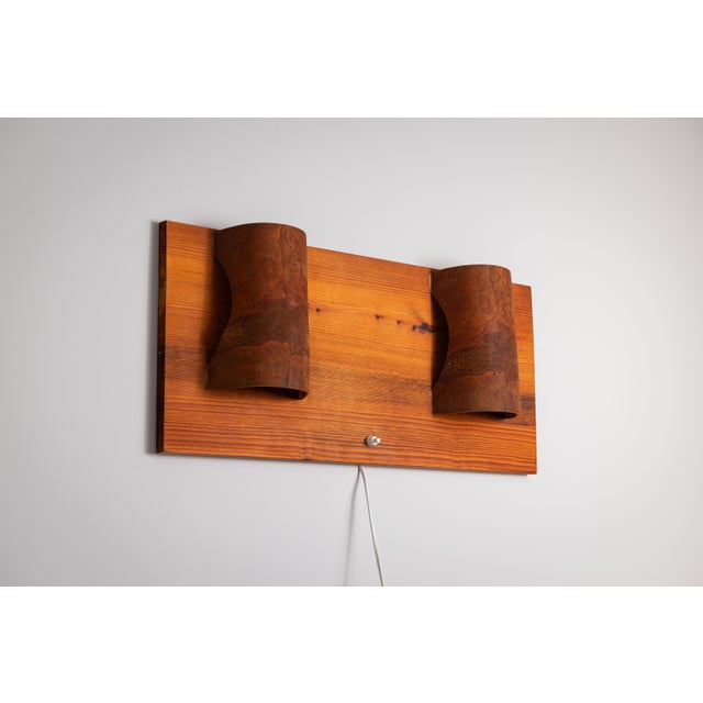 Mid-Century Modern Rectangular Pine Wall Lamp with Bur Wood Veneer Shades, 1960s For Sale - Image 3 of 15