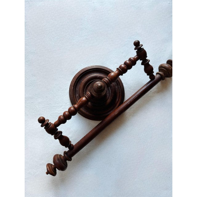 Antique Large Dark Wooden French Towel Rack For Sale In Los Angeles - Image 6 of 8