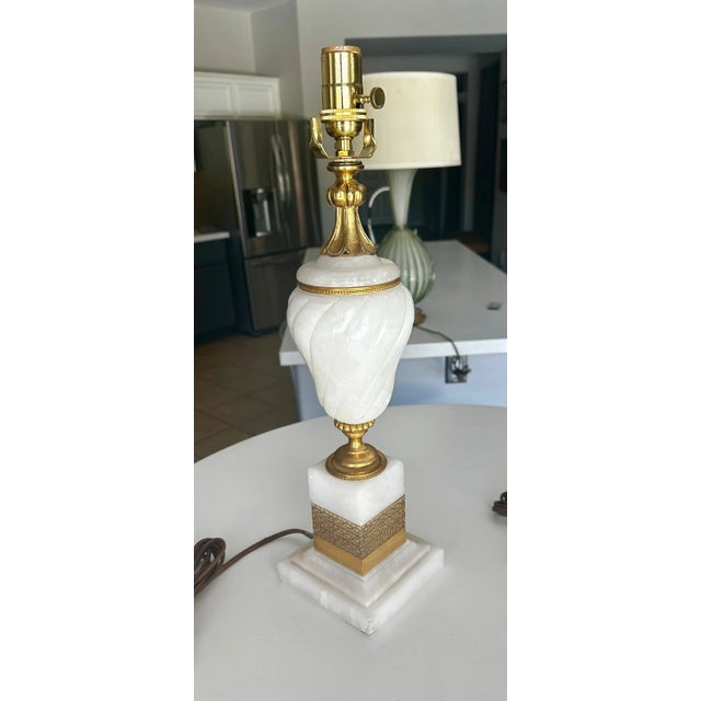 Metal Pair French Gilt Alabaster Table Lamps For Sale - Image 7 of 12