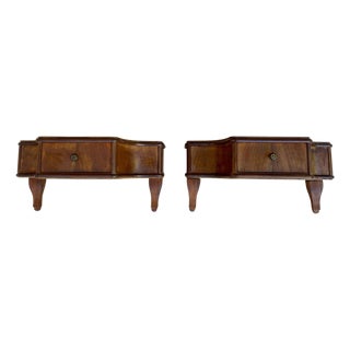French Wall Bedside Tables in Walnut, 1920s, Set of 2 For Sale