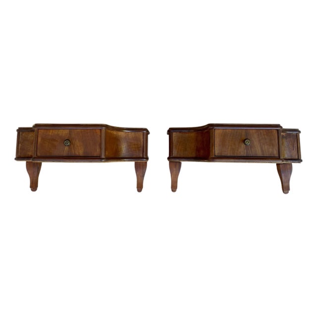 French Wall Bedside Tables in Walnut, 1920s, Set of 2 For Sale