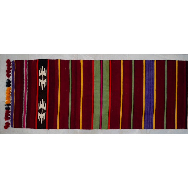 Textile 1990s Hand Made Short Narrow Runner Rug Turkish Kilim Hallway Rug - 1′10″ × 9′10″ For Sale - Image 7 of 14