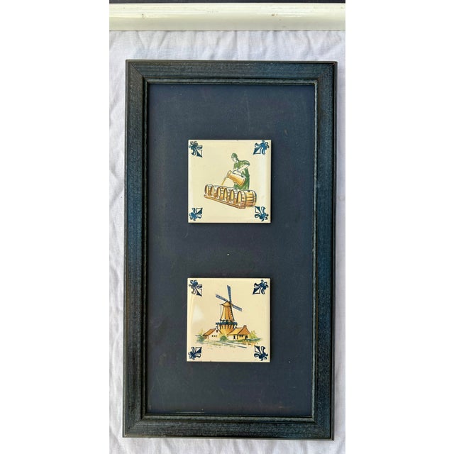 Late 20th Century Regina Delft Polychrome Framed Tile Coasters, Set of 2 Hangings For Sale - Image 10 of 10