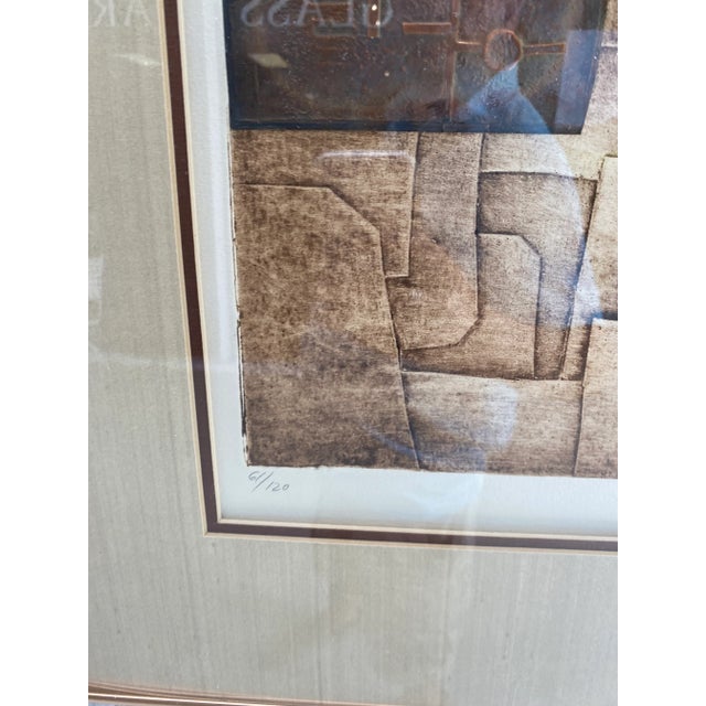 1970s Abstract Brutalist Lithograph with Shapes, Framed For Sale - Image 4 of 9