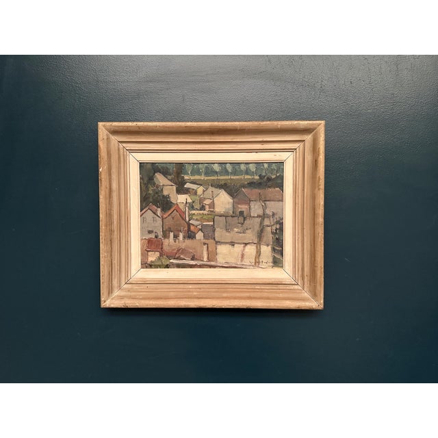 Landscape with Geometric Houses, 1950s, Oil on Panel, Framed For Sale - Image 16 of 18
