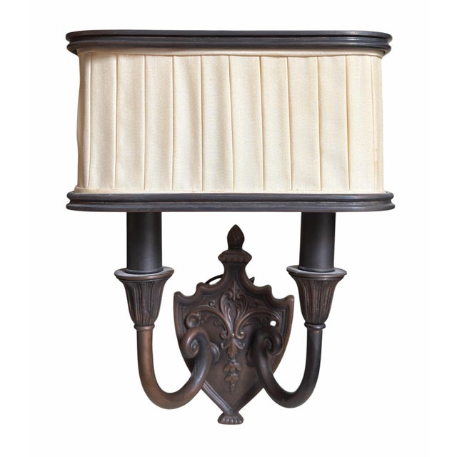 2000 - 2009 Pair of Patinated Bronze Shield Back Light Sconces by 20th Century Lighting For Sale - Image 5 of 5
