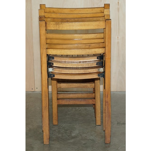 1930s English Oak Stacking Chairs with Period Finish, 1930s, Set of 4 For Sale - Image 5 of 16