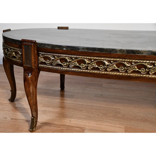 1930s 1930s French Walnut & Applied Brass Coffee Table For Sale - Image 5 of 9