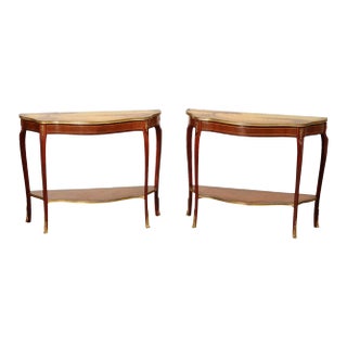 French Louis XV Style Vintage Pair Of Hand Painted Console Tables For Sale
