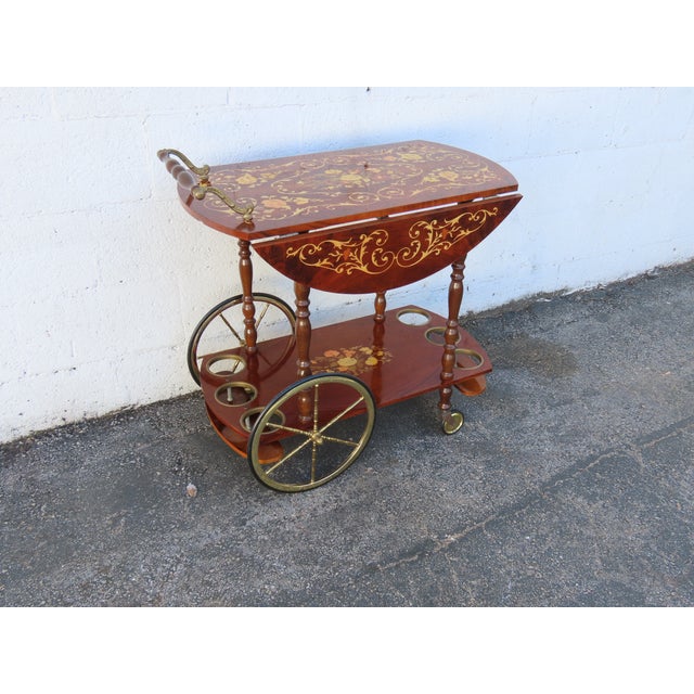 French Inlay Drop Leaf Bar Server Tea Coffee Cart 6339 For Sale - Image 4 of 18