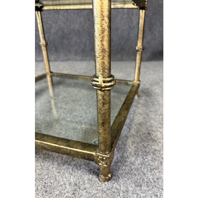 Gold Late 20th Century Petite Metal and Glass Side Table With Paw Feet For Sale - Image 8 of 8