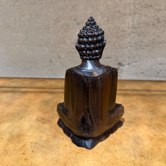 Hand-Carved Wooden Buddha Meditation Statue Folk Art For Sale In San Diego - Image 6 of 13