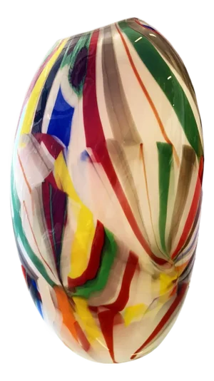 Abstract Vase in Milky-White Murano-Inspired Glass With Multicolored Reeds