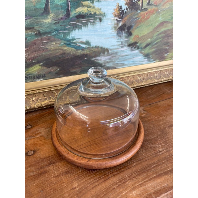 Mid-Century Modern Vintage Mid-Century Modern Glass and Teak Cheese Dome by Goodwood Thailand For Sale - Image 3 of 9