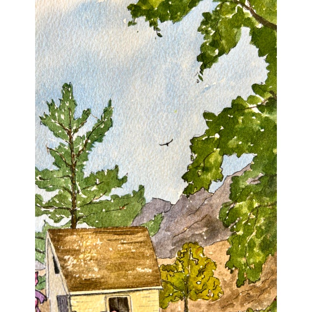 Paper Original Watercolor Painting on Paper of “Larkspur Hill Flowershop” For Sale - Image 7 of 10